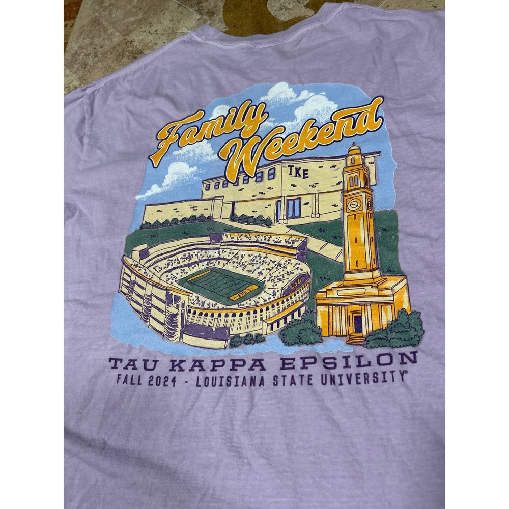 Comfort Colors LSU TKE Family Weekend 2024 Pocket Tee Purple Mens Large